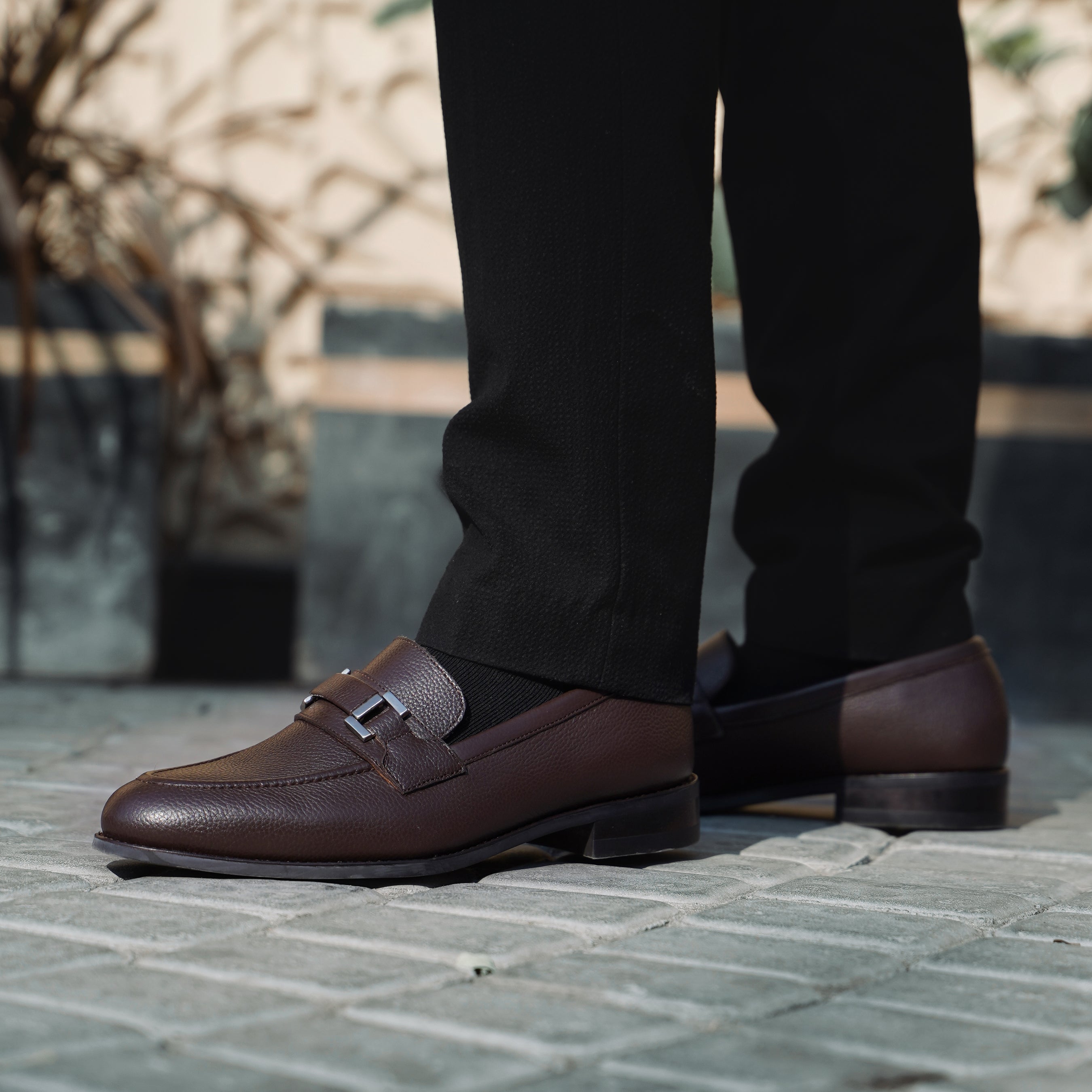 Athena - Men's Dark Brown Pebble Grain Leather Loafer