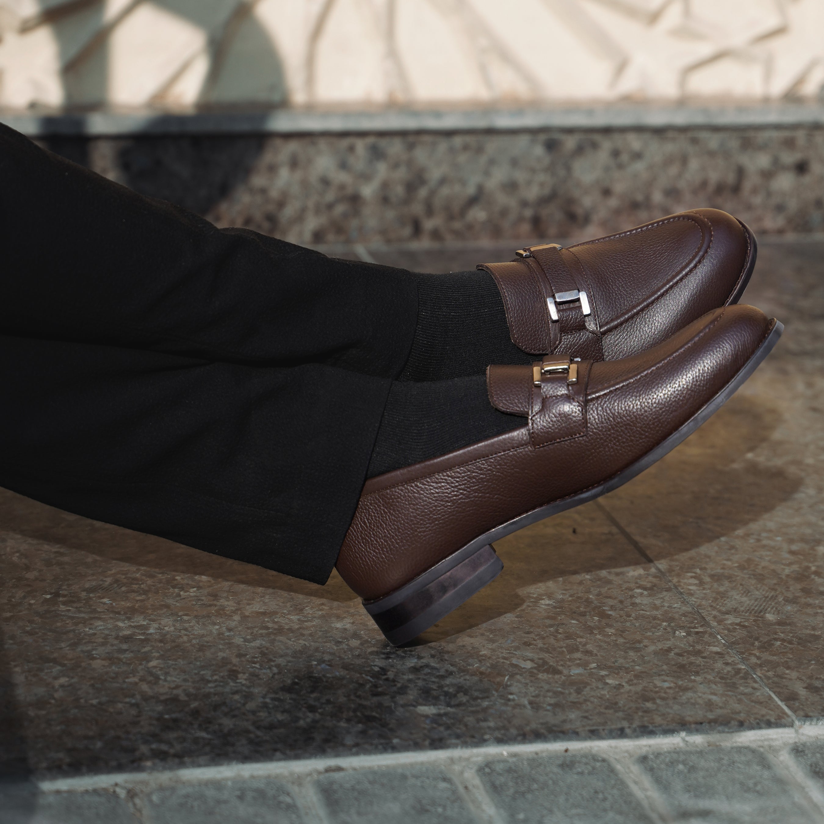 Athena - Men's Dark Brown Pebble Grain Leather Loafer