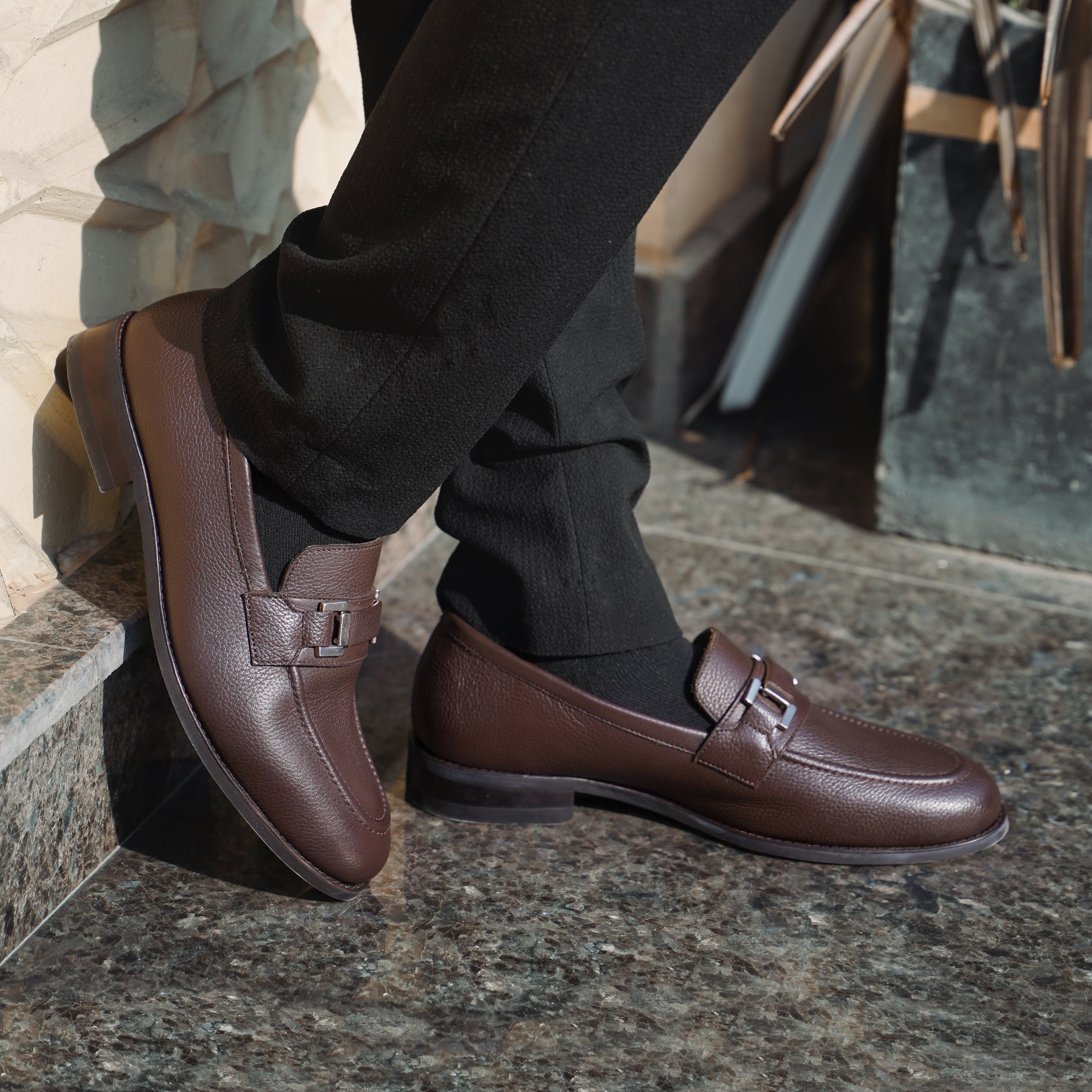 Athena - Men's Dark Brown Pebble Grain Leather Loafer