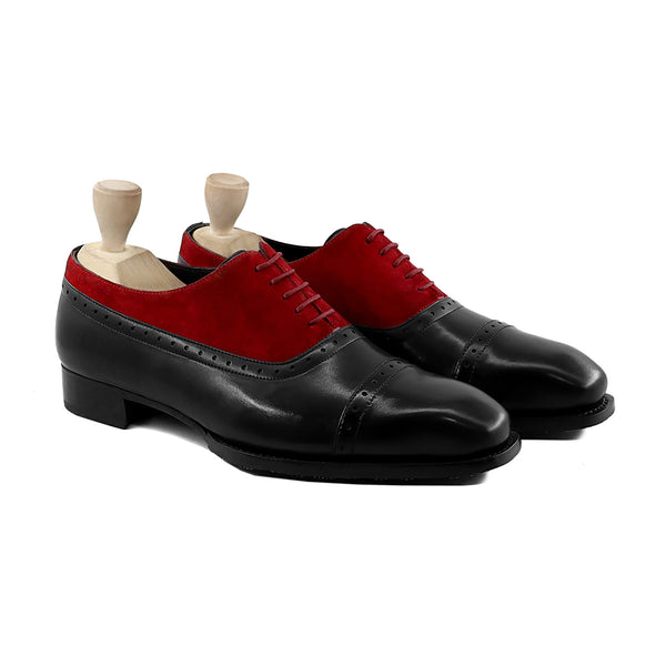 Nori - Men's Black and Red Kid Suede Oxford Shoe