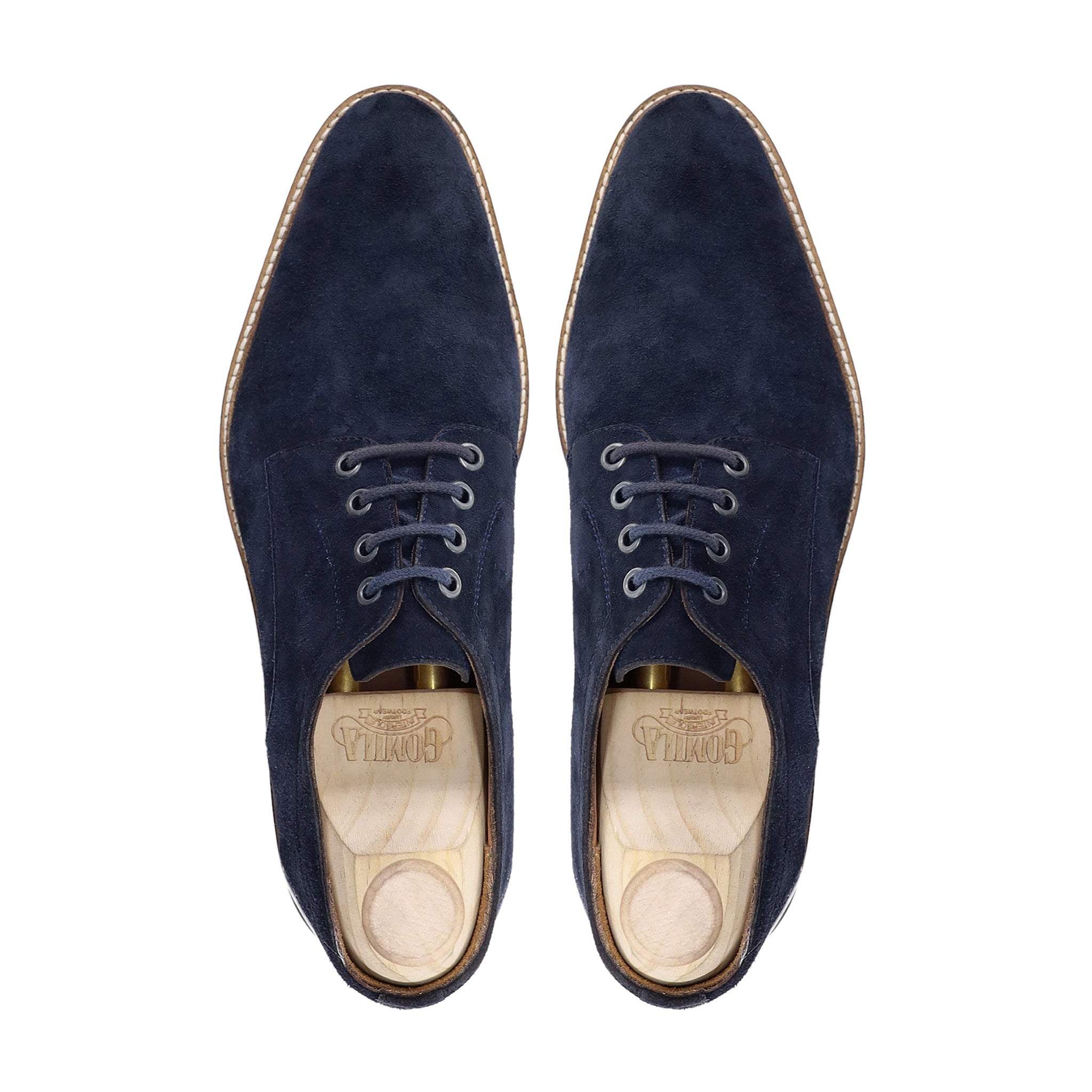 Zabuza - Men's Navy Blue Kid Suede Derby Shoe