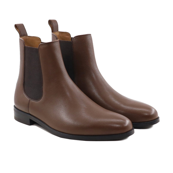 Arata - Brown Pebble Grain Leather Chelsea Boot