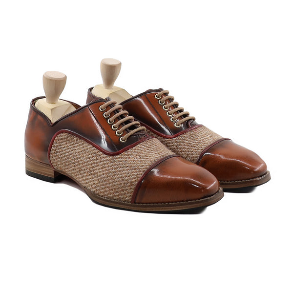 Dawne - Men's Brown Box Leather High Shine and Tweed Oxford Shoe