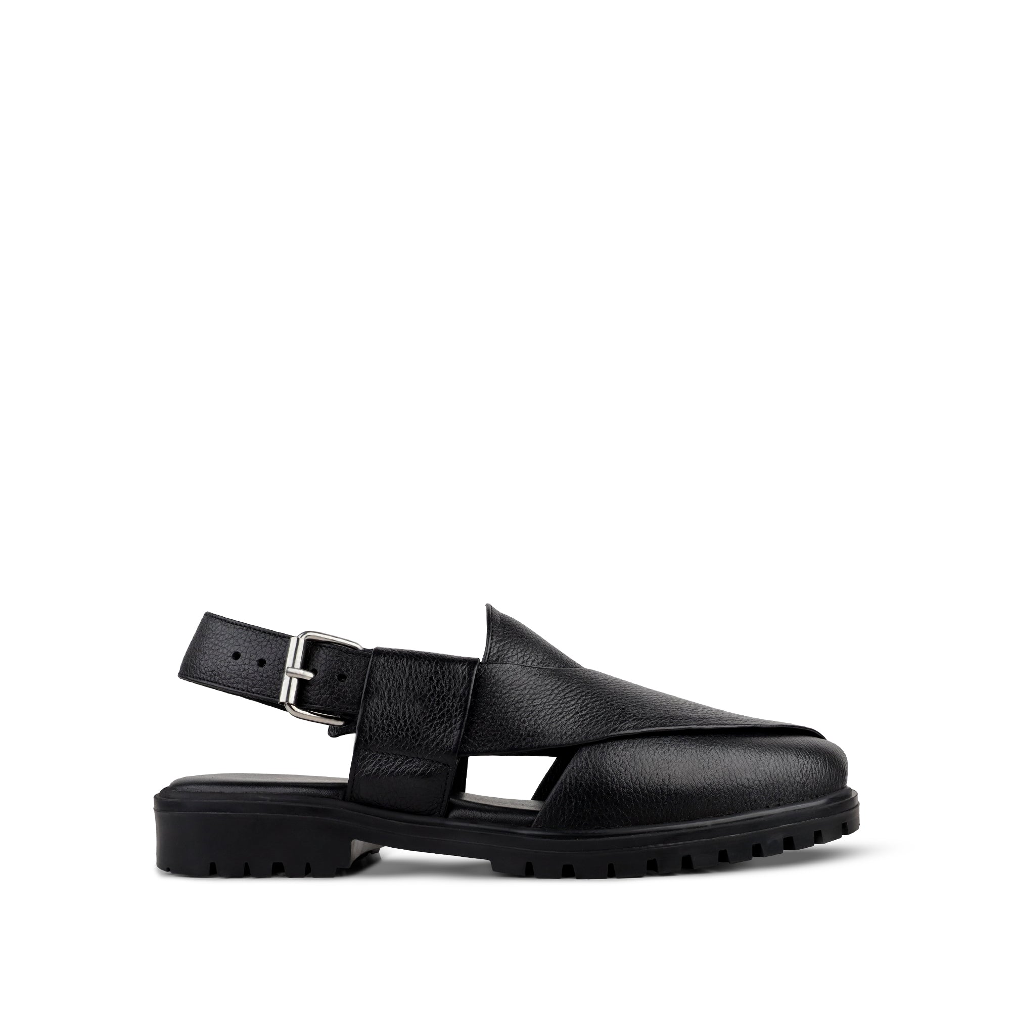 Bronx - Men's Black Pebble Grain Leather Sandal