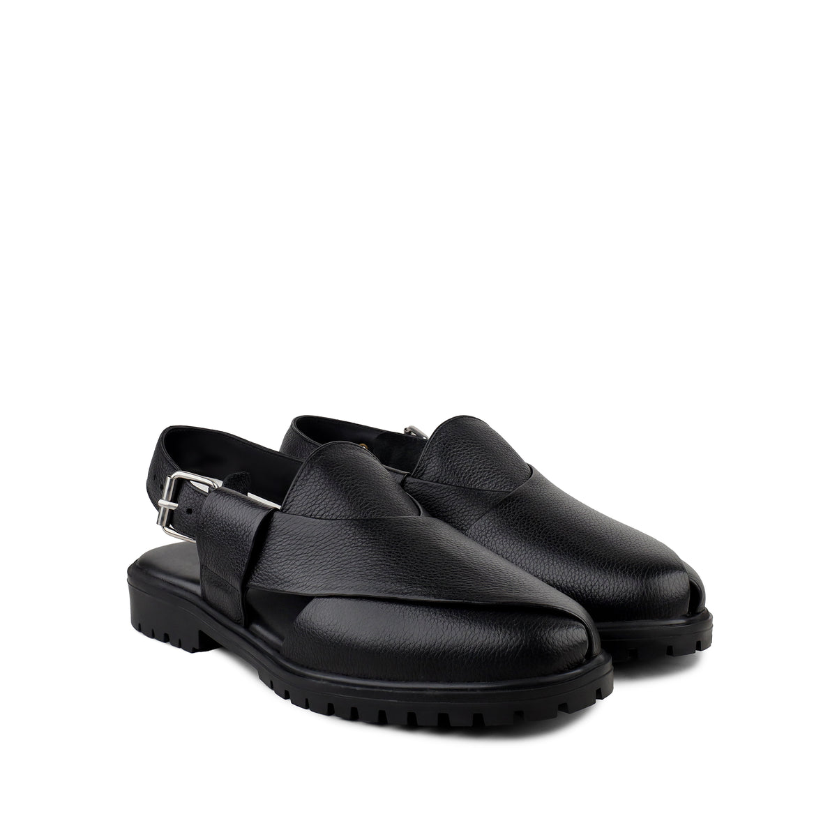 Bronx - Men's Black Pebble Grain Leather Sandal