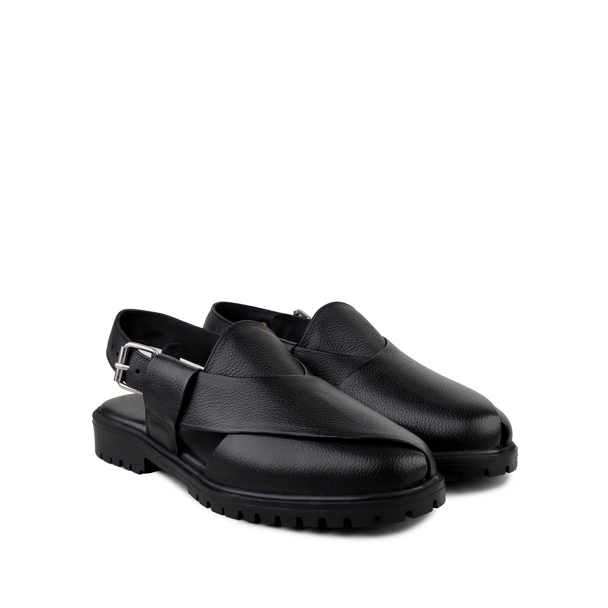 Bronx - Men's Black Pebble Grain Leather Sandal