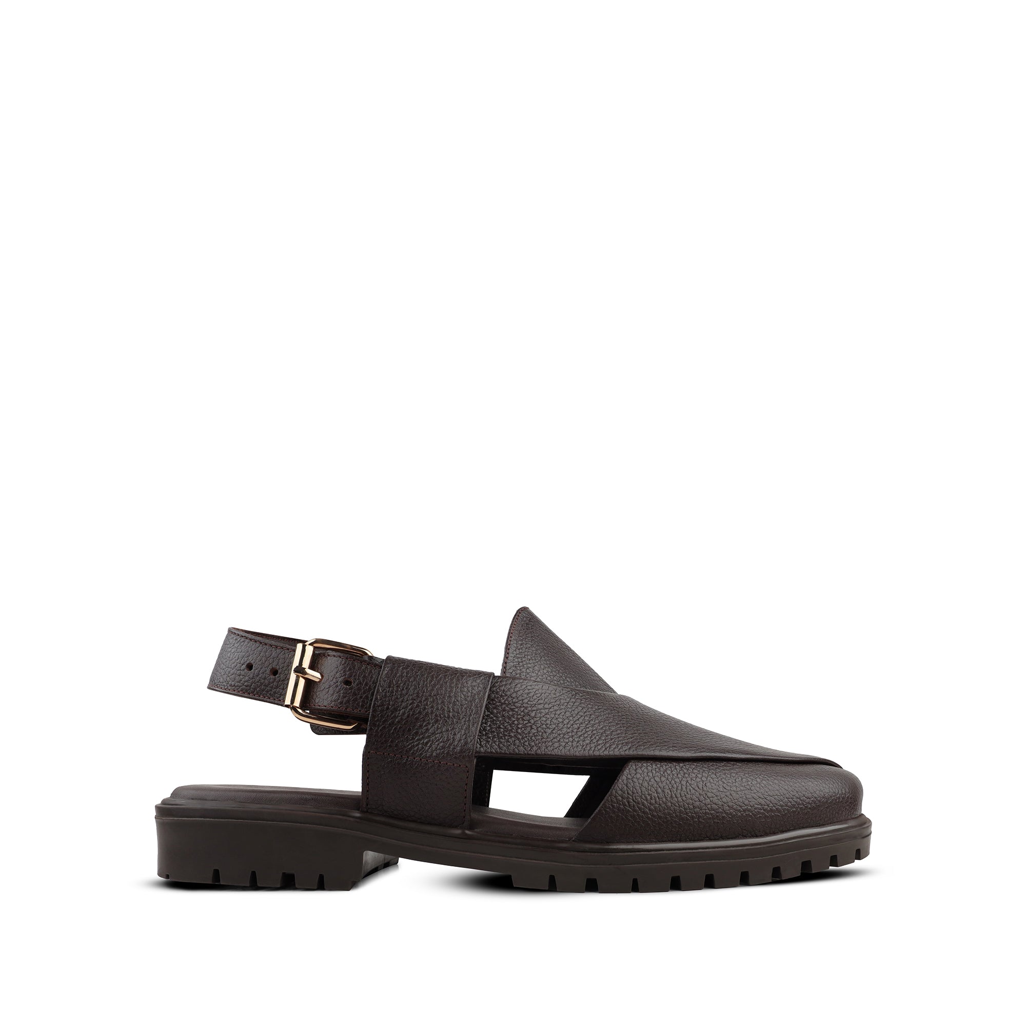 Bronx - Men's Dark Brown Pebble Grain Leather Sandal