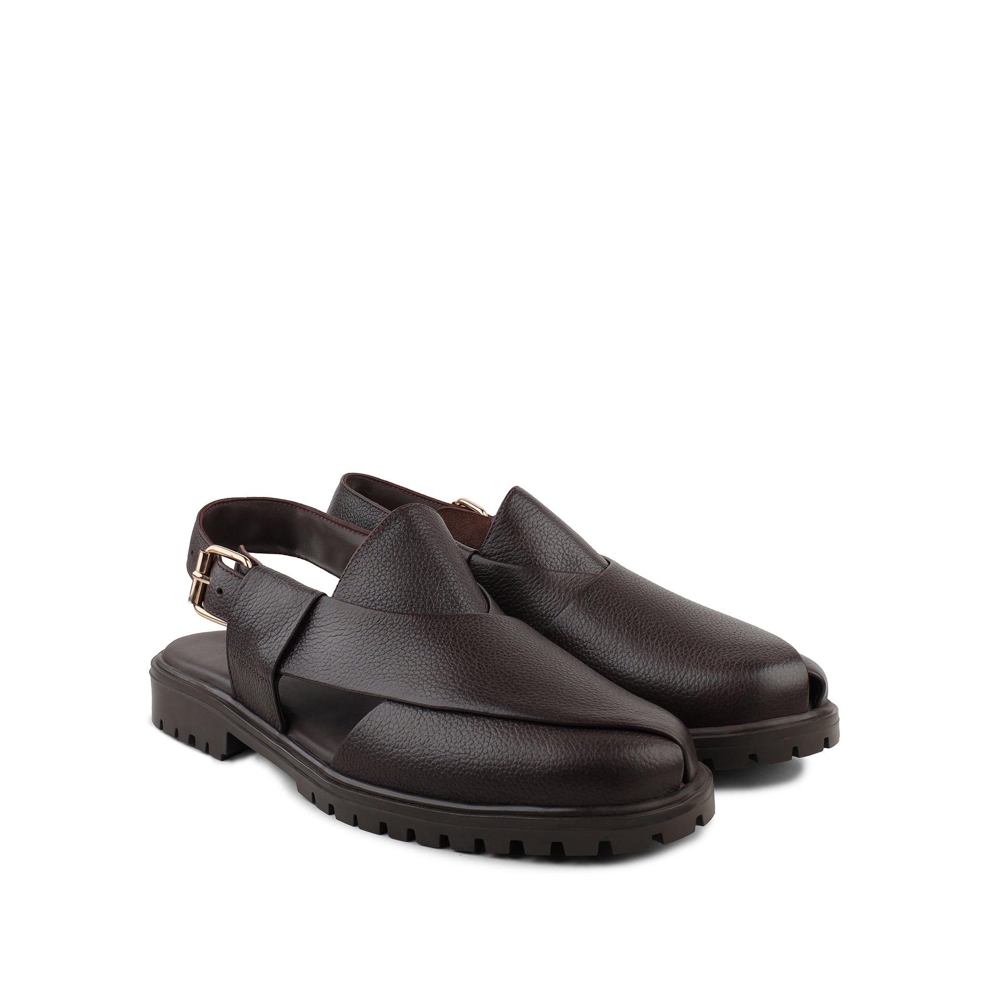 Bronx - Men's Dark Brown Pebble Grain Leather Sandal