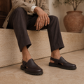 Bronx - Men's Dark Brown Pebble Grain Leather Sandal
