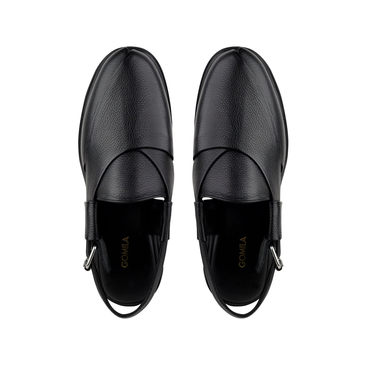 Bronx - Men's Black Pebble Grain Leather Sandal