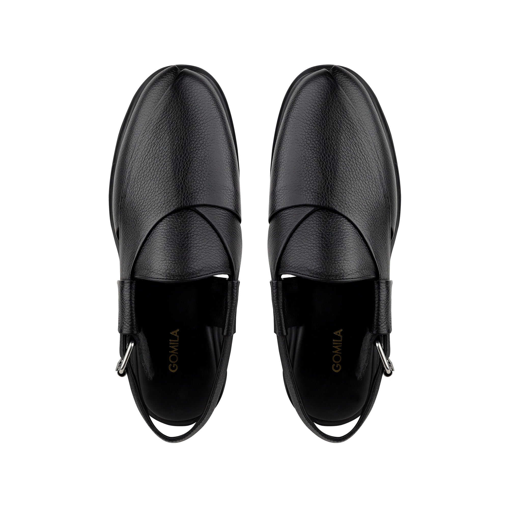 Bronx - Men's Black Pebble Grain Leather Sandal