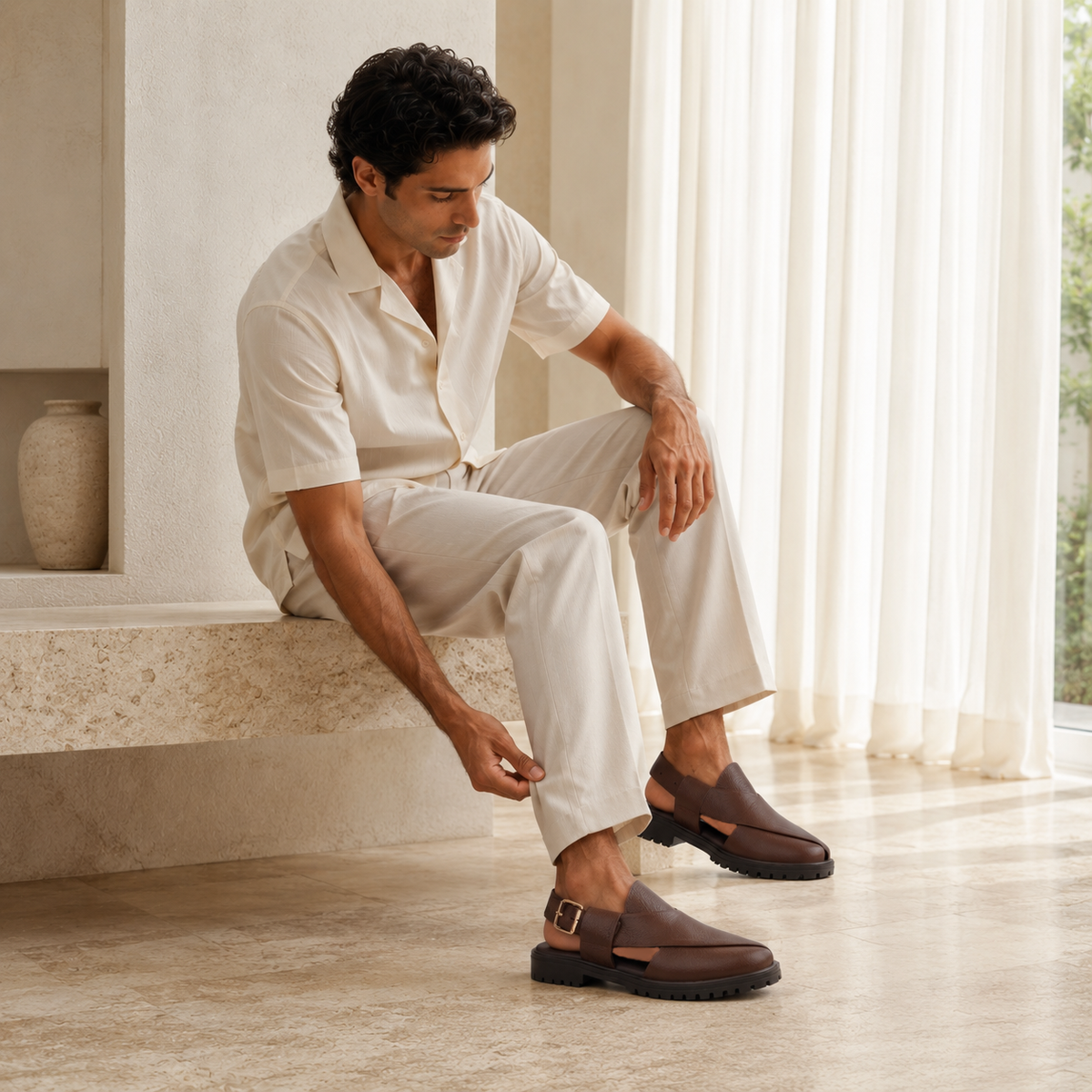 Bronx - Men's Chocolate Brown Pebble Grain Leather Sandal