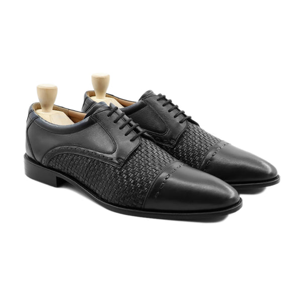 Gorzow - Men's Black Calf and Hand Woven Calf Leather Derby Shoe