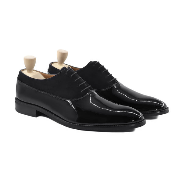Camenca - Men's Black Patent Leather and Kid Suede Oxford Shoe