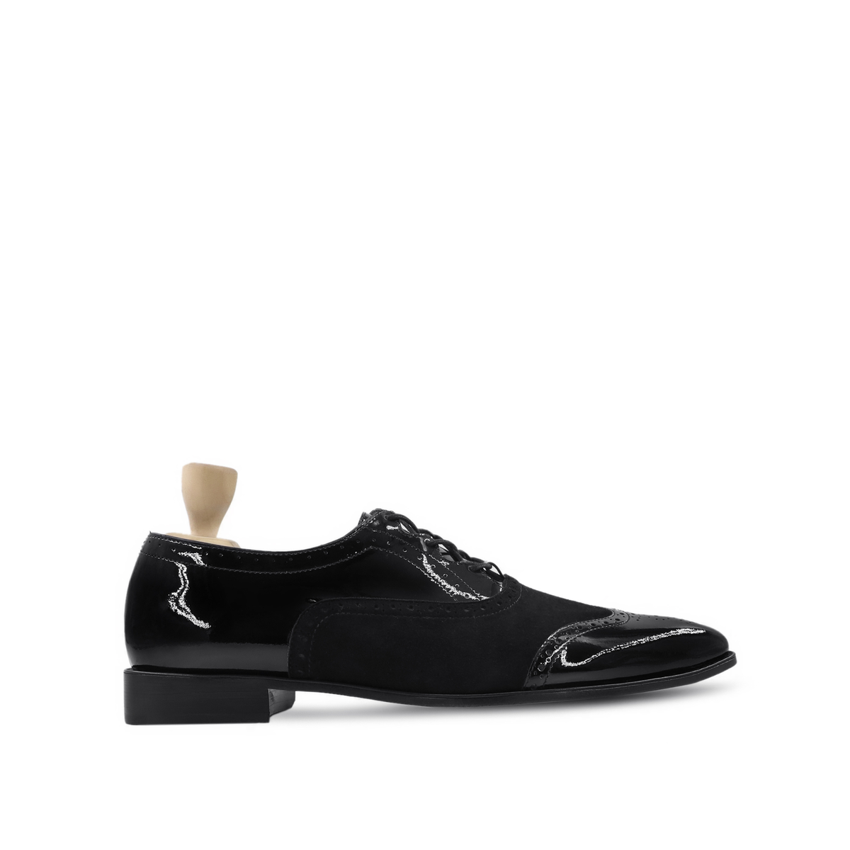 Carli - Men's Black Kid Suede and Patent Leather Oxford Shoe