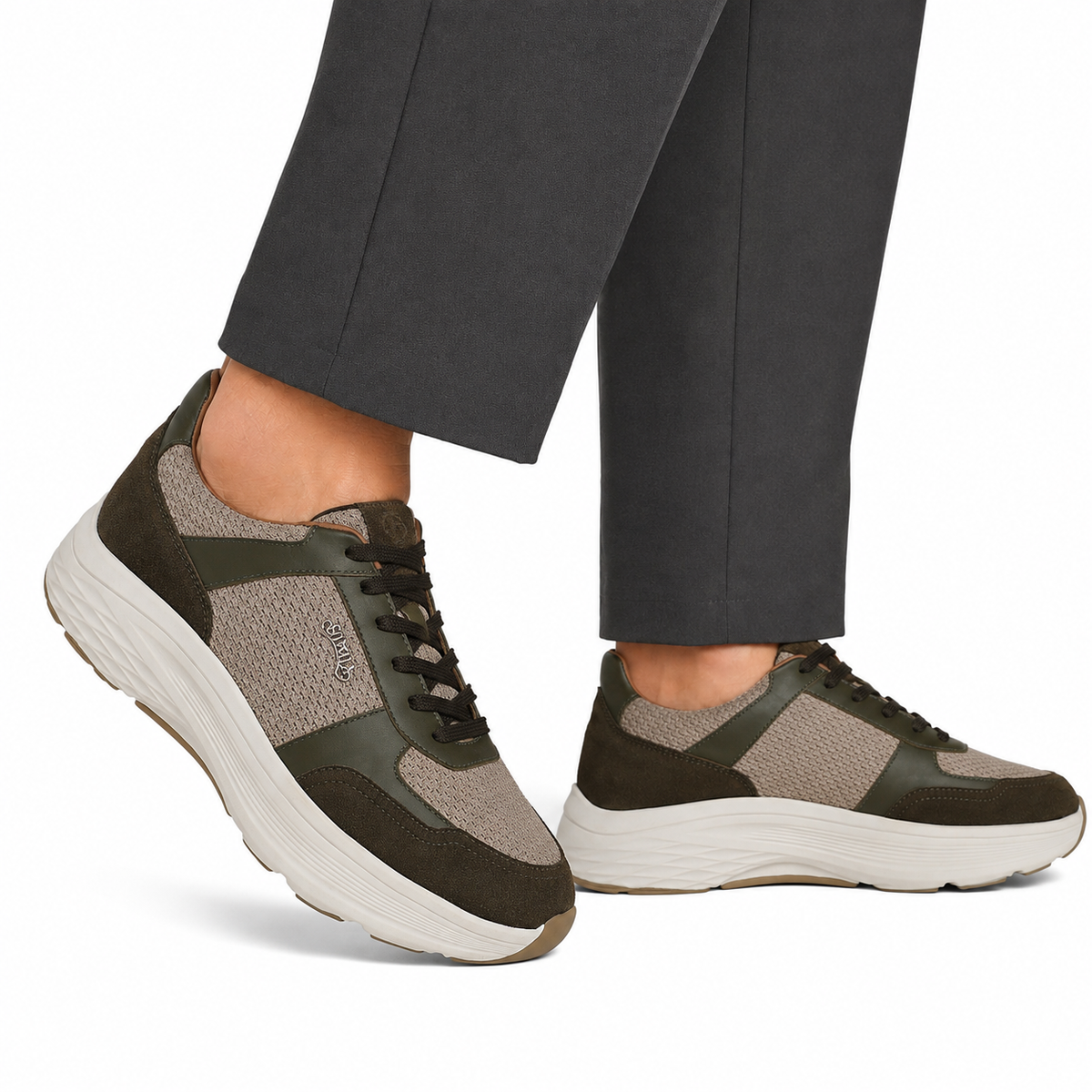Novak - Men's Beige & Olive Green Sneaker