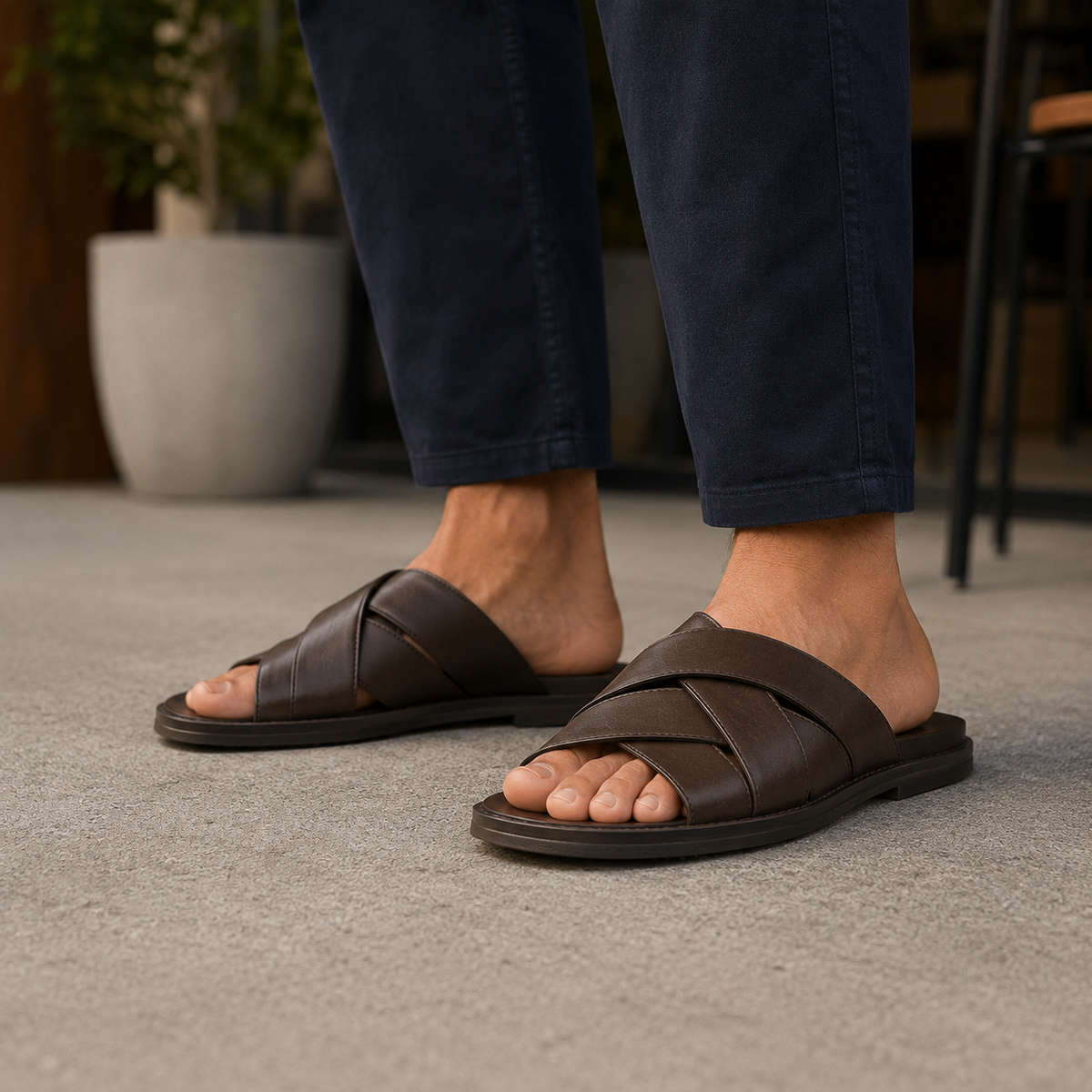 Leeroy - Men's Dark Brown Calf Leather Slipper