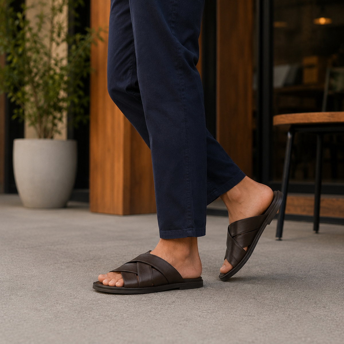 Leeroy - Men's Dark Brown Calf Leather Slipper