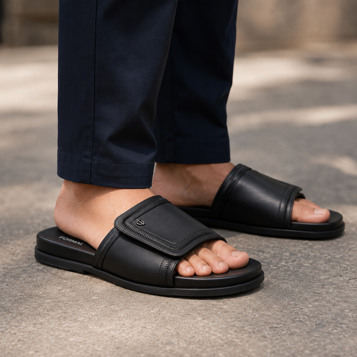 Nuvia - Men's Black Calf Leather Slipper