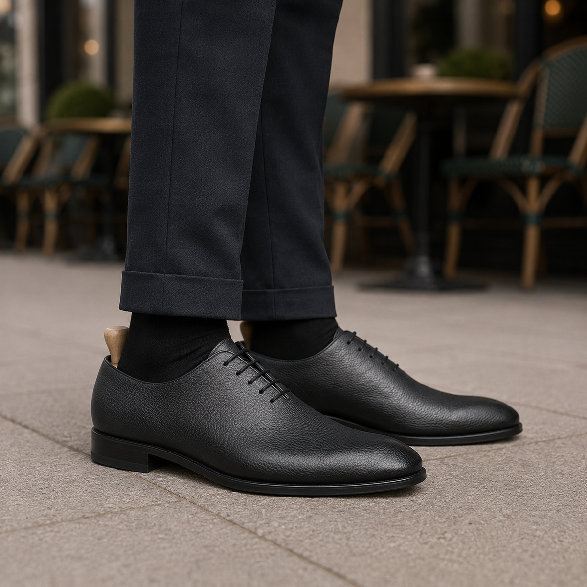 Bauska - Men's Black Pebble Grain Leather Wholecut Shoe