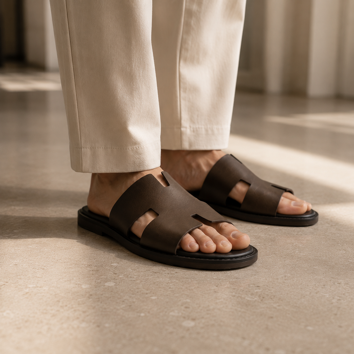 Riko - Men's Dark Brown Calf Leather Slipper