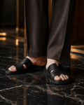 Riko - Men's Black Calf Leather Slipper