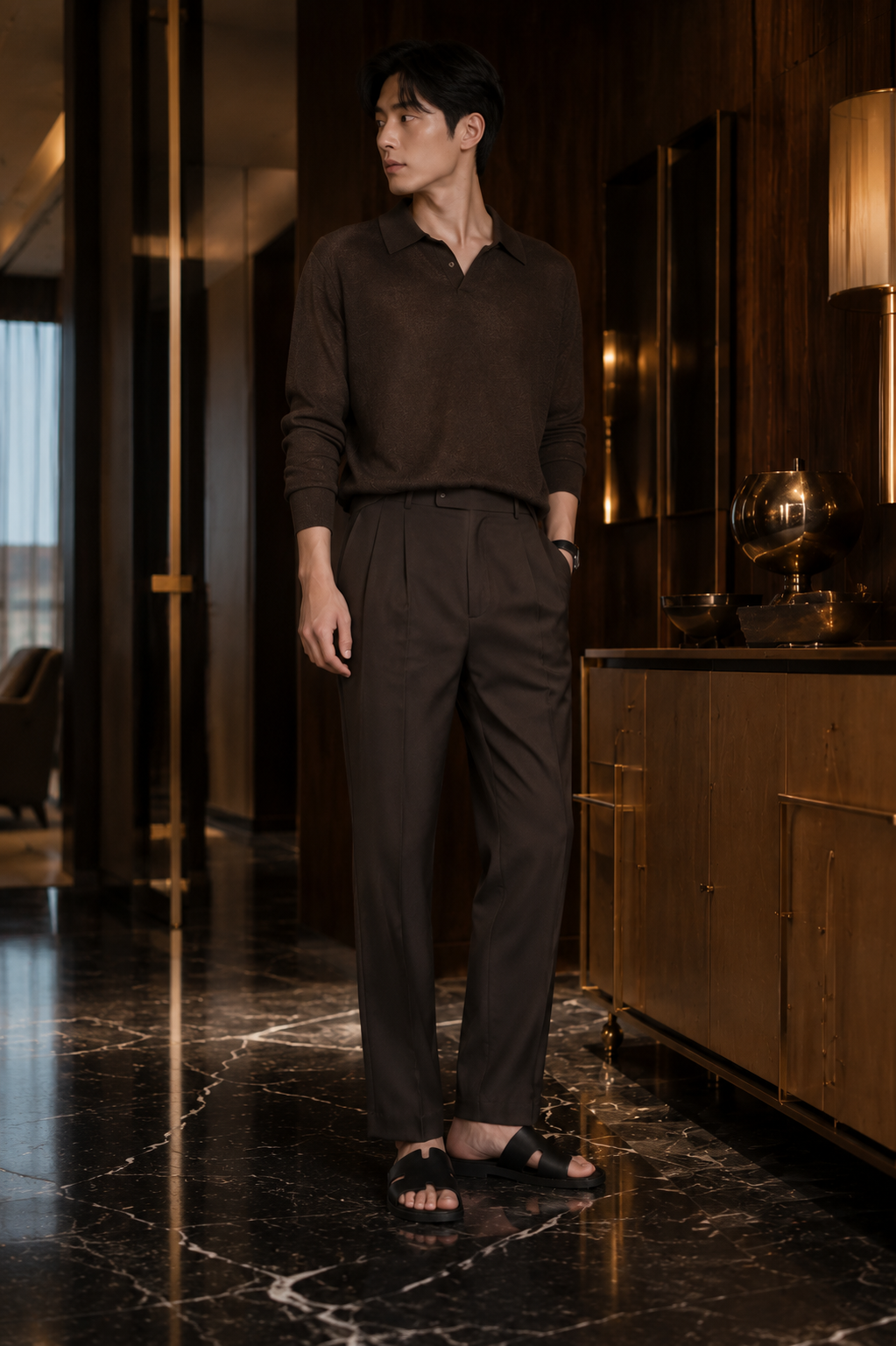 Riko - Men's Black Calf Leather Slipper