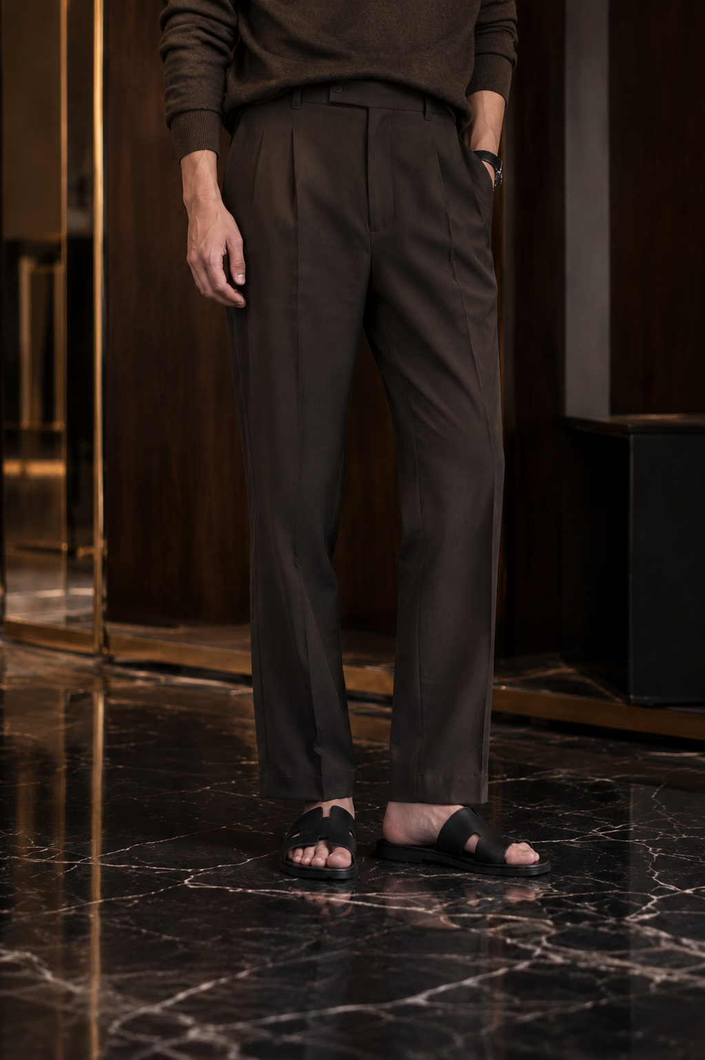 Riko - Men's Black Calf Leather Slipper