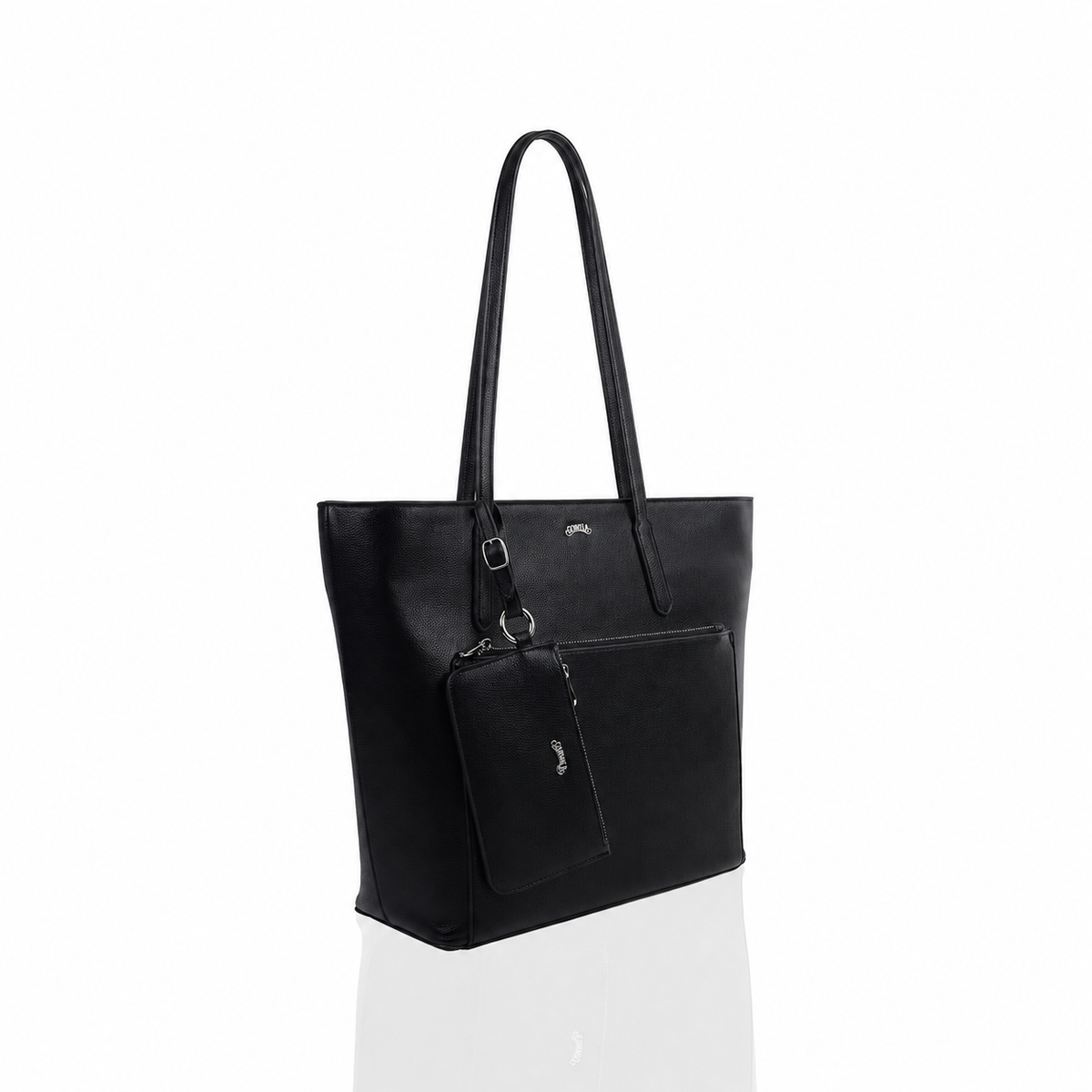 Demi - Black Milled Faux Leather Hand Bag