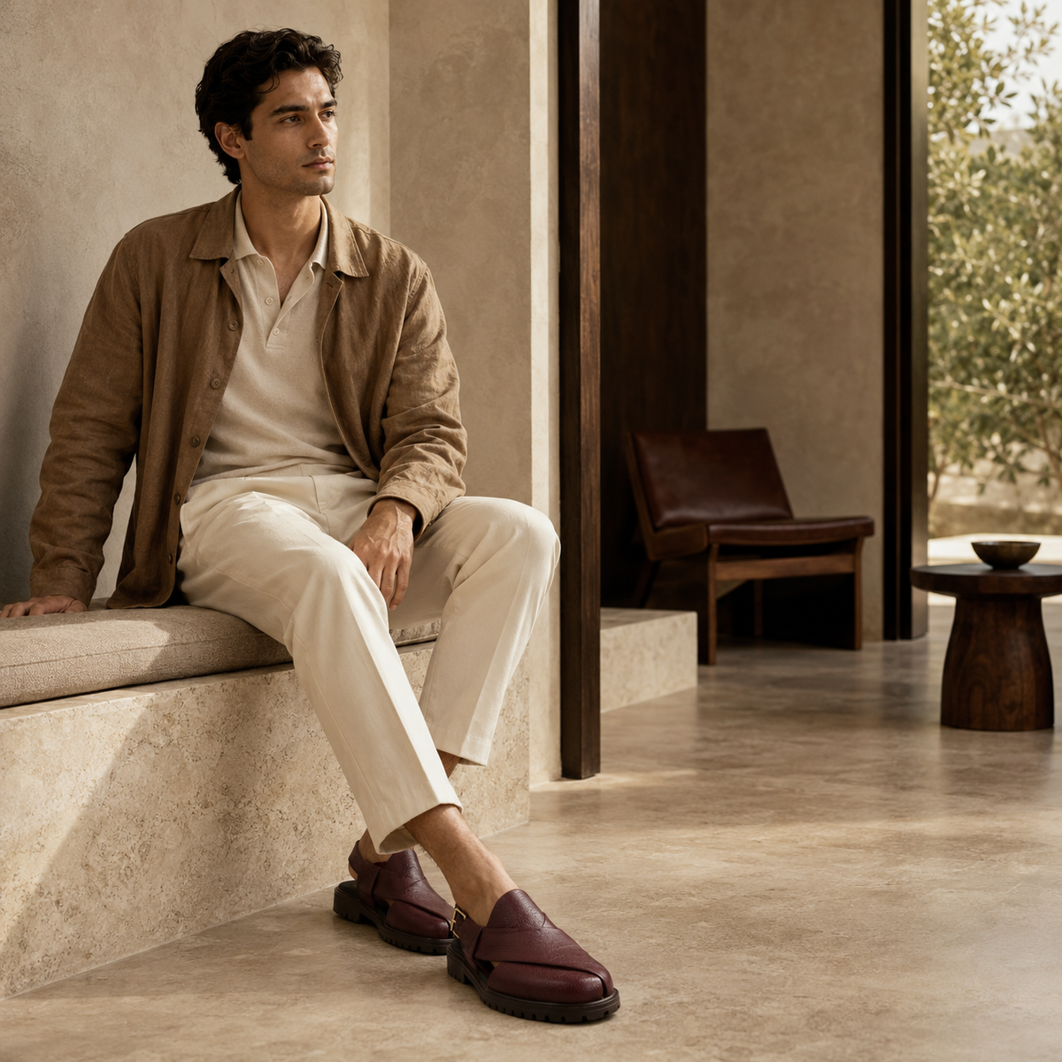 Bronx - Men's Oxblood Pebble Grain Leather Sandal