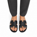 Kiara - Men's Black Calf Leather Slippers