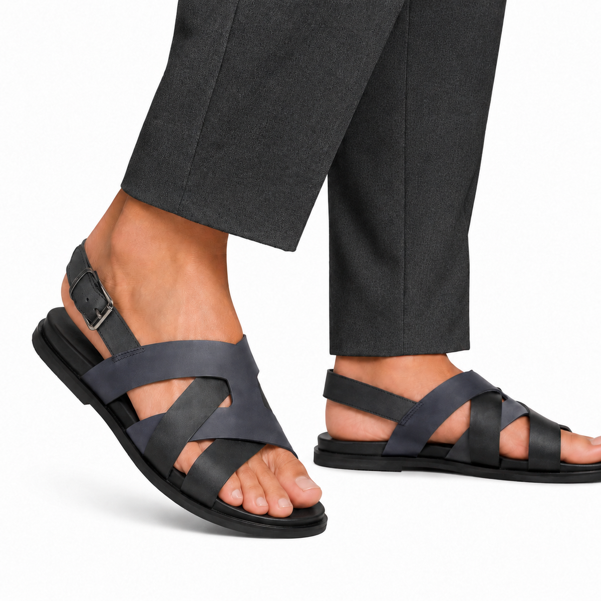 Galo - Men's Black & Grey Calf Leather Sandal