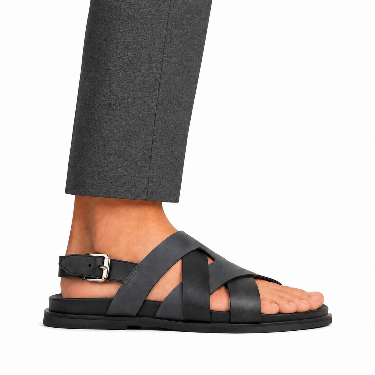 Galo - Men's Black & Grey Calf Leather Sandal