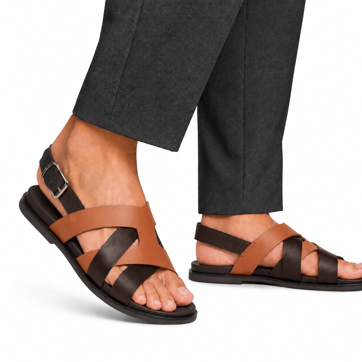 Galo - Men's Dark Brown & Tan Calf Leather Sandal