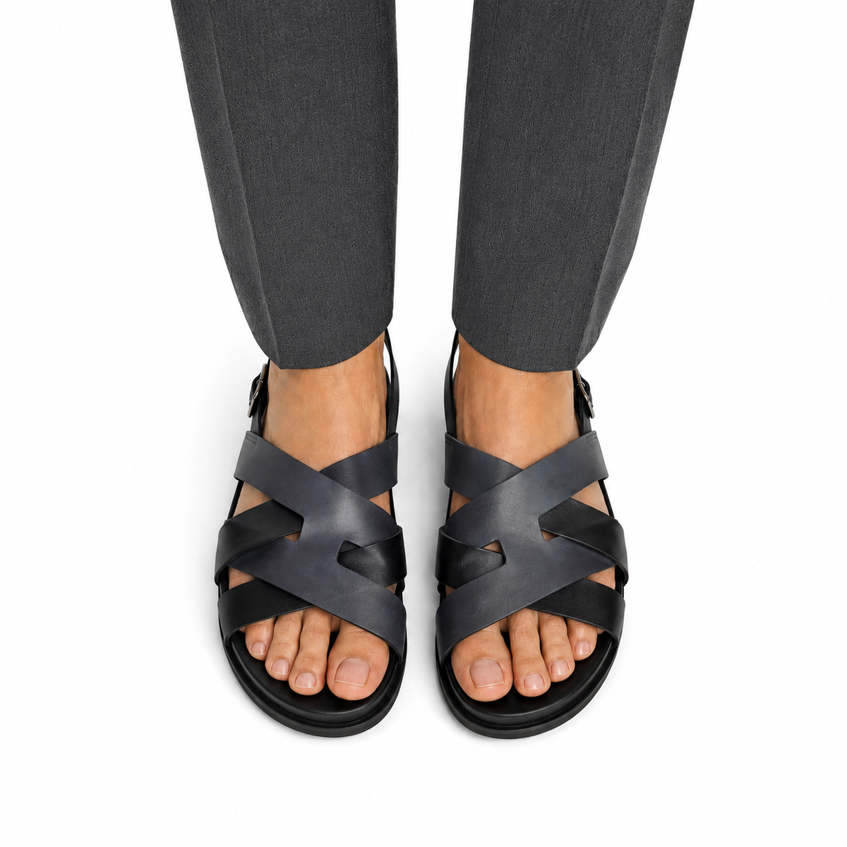 Galo - Men's Black & Grey Calf Leather Sandal