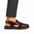 Saul - Men's Dark Brown Crocodile Printed Leather Sandal