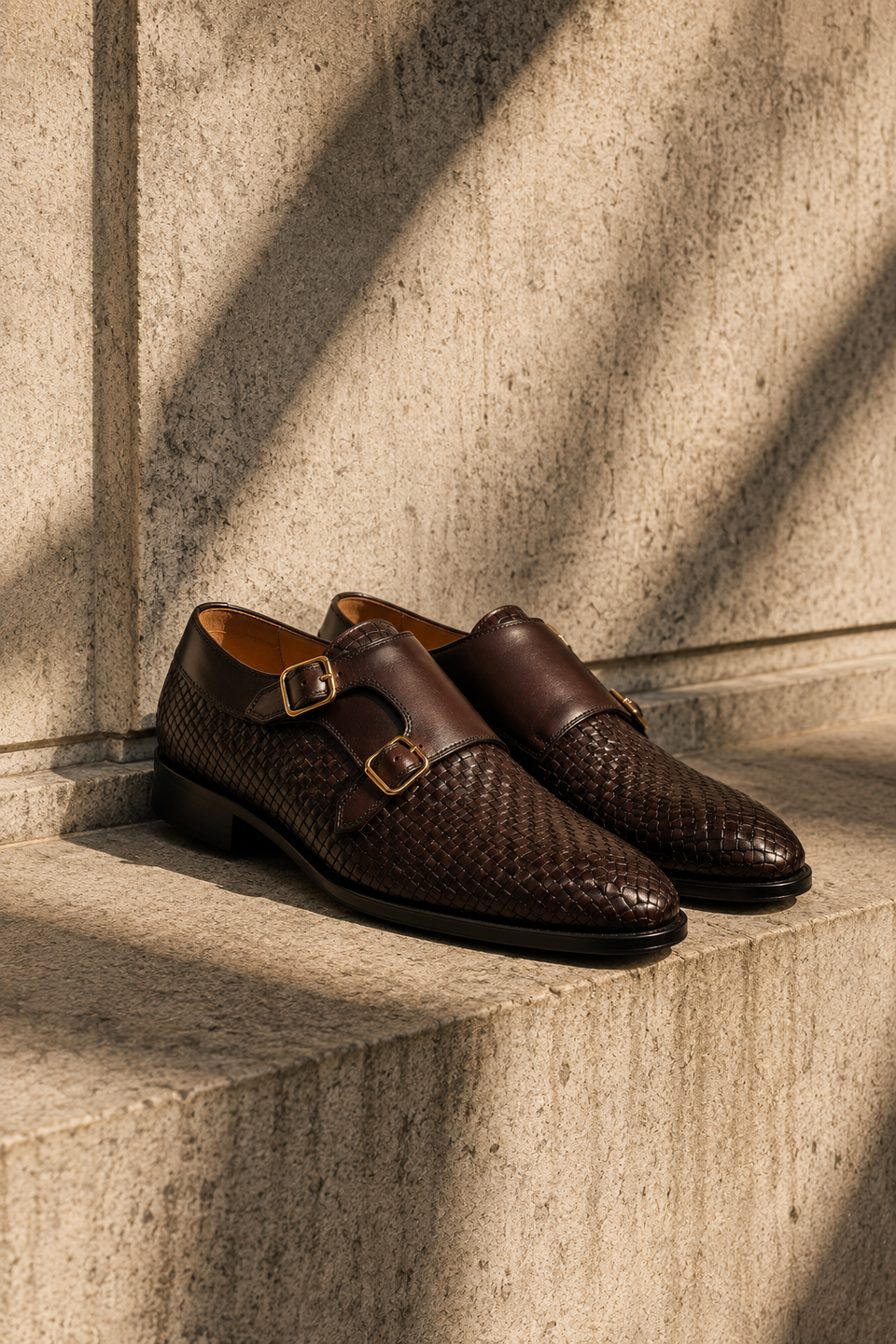 LEONA - MEN'S DARK BROWN HAND WOVEN CALF