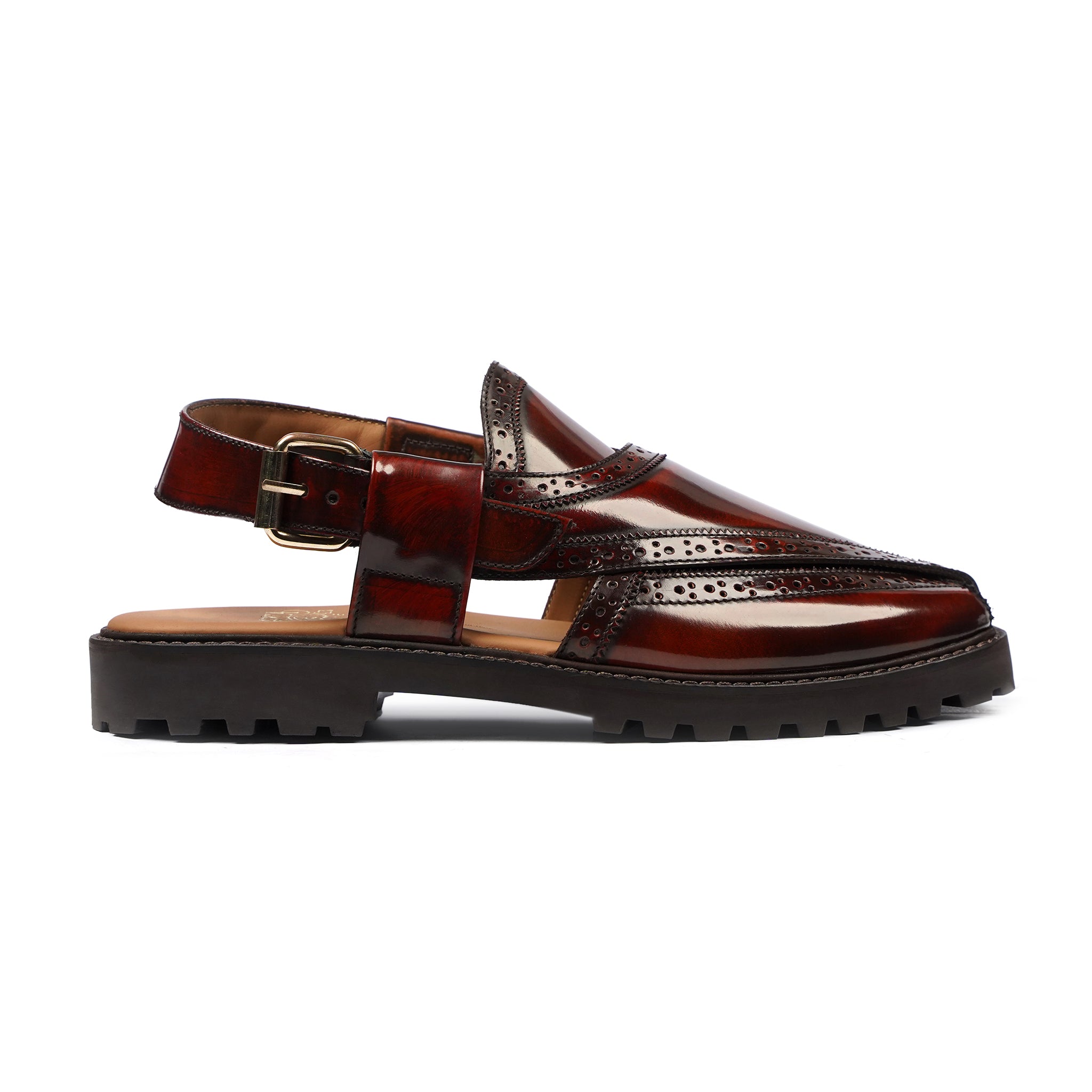 Brooklyn - Men's Oxblood Box Leather High Shine Sandal