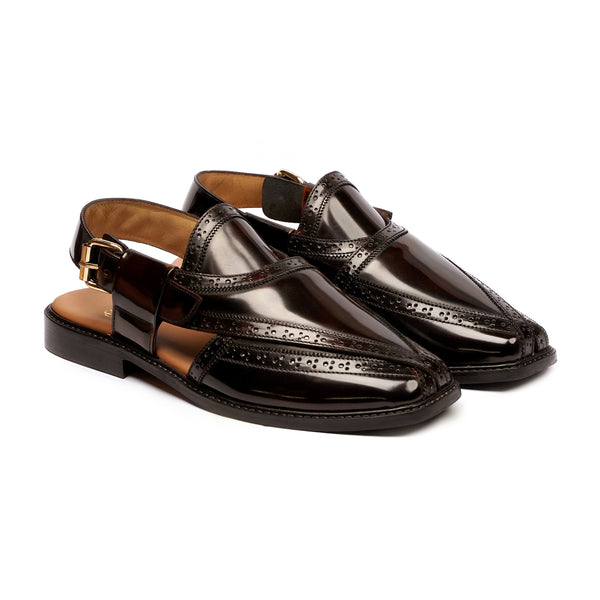 Krimml - Men's Dark Brown Box Leather High Shine Sandal