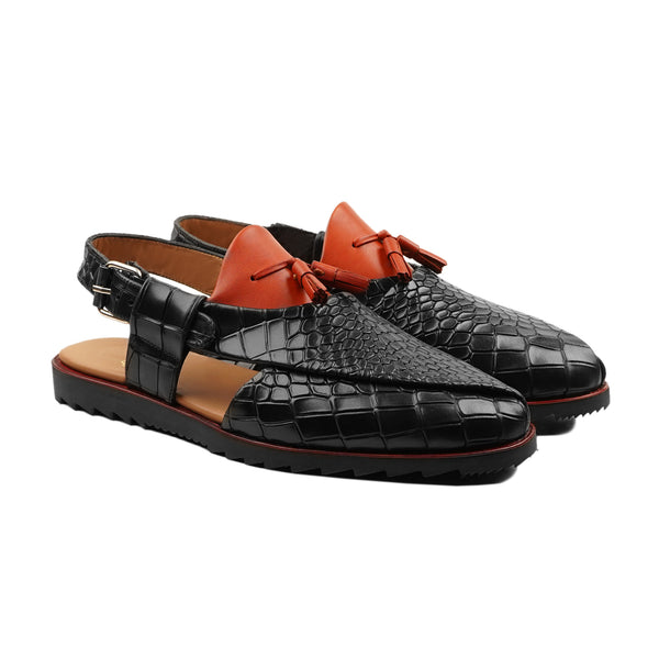 Jerg - Men's Black and Tan Calf Leather Sandal