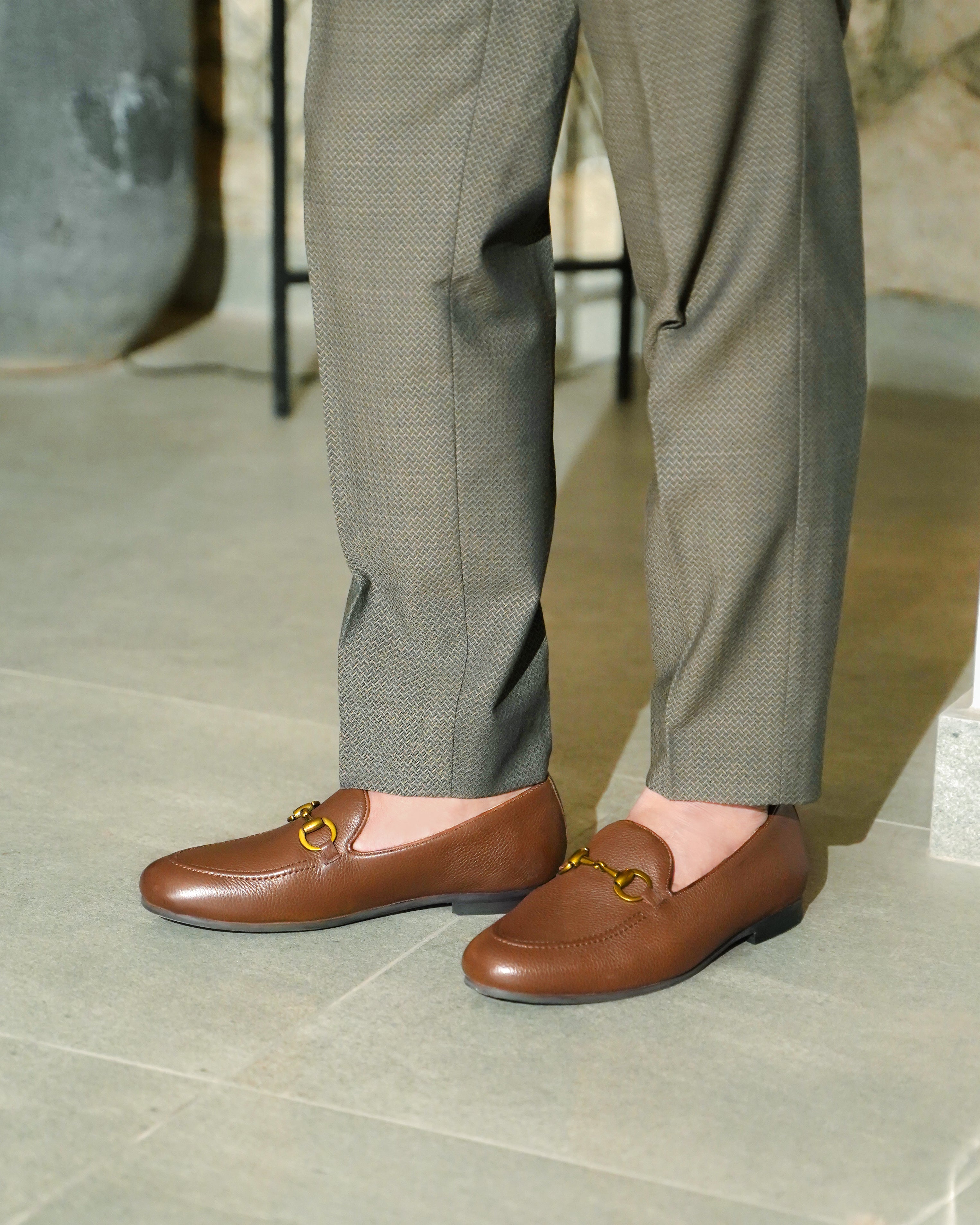 Byron - Men's Brown Pebble Grain Leather Loafer