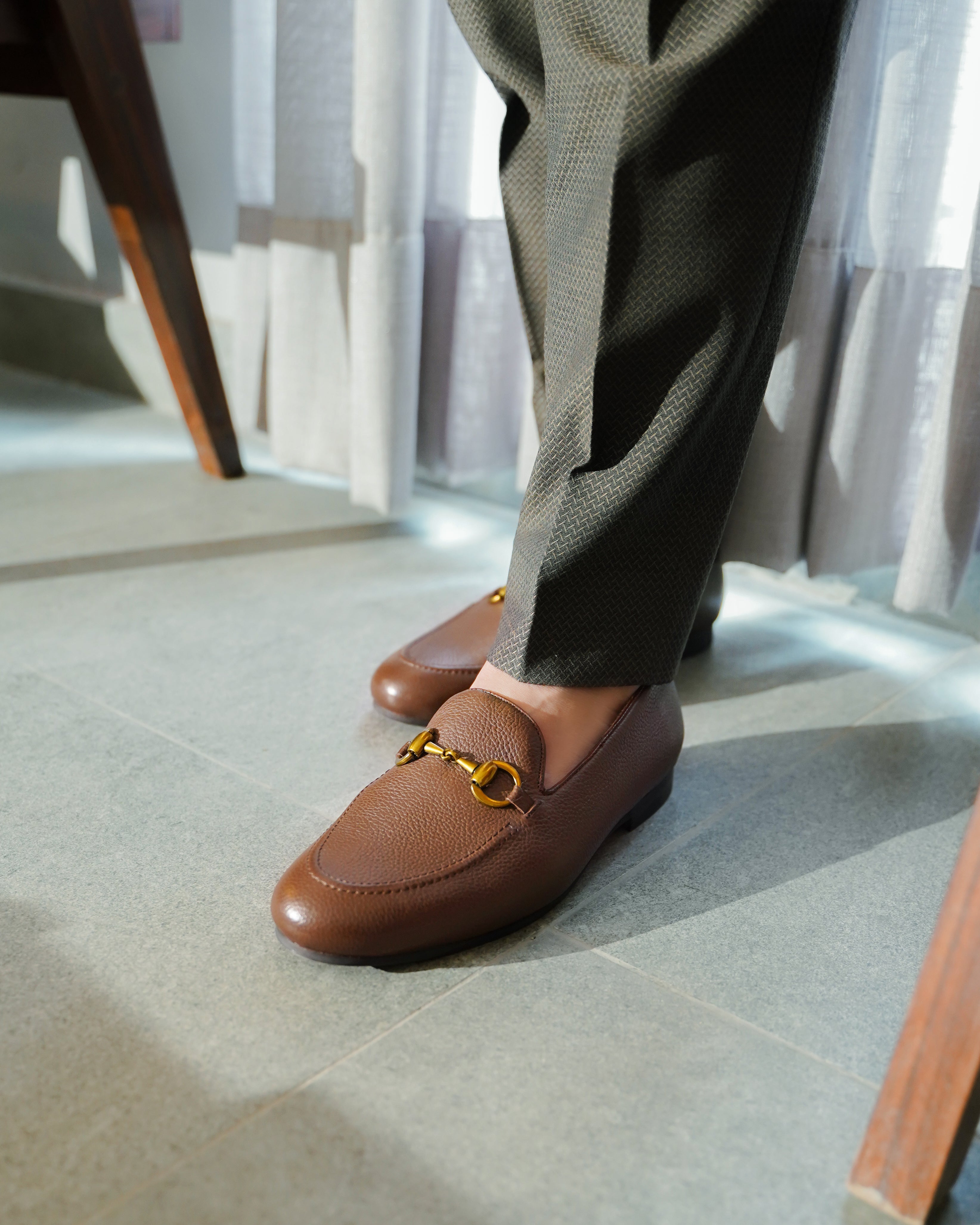 Byron - Men's Brown Pebble Grain Leather Loafer