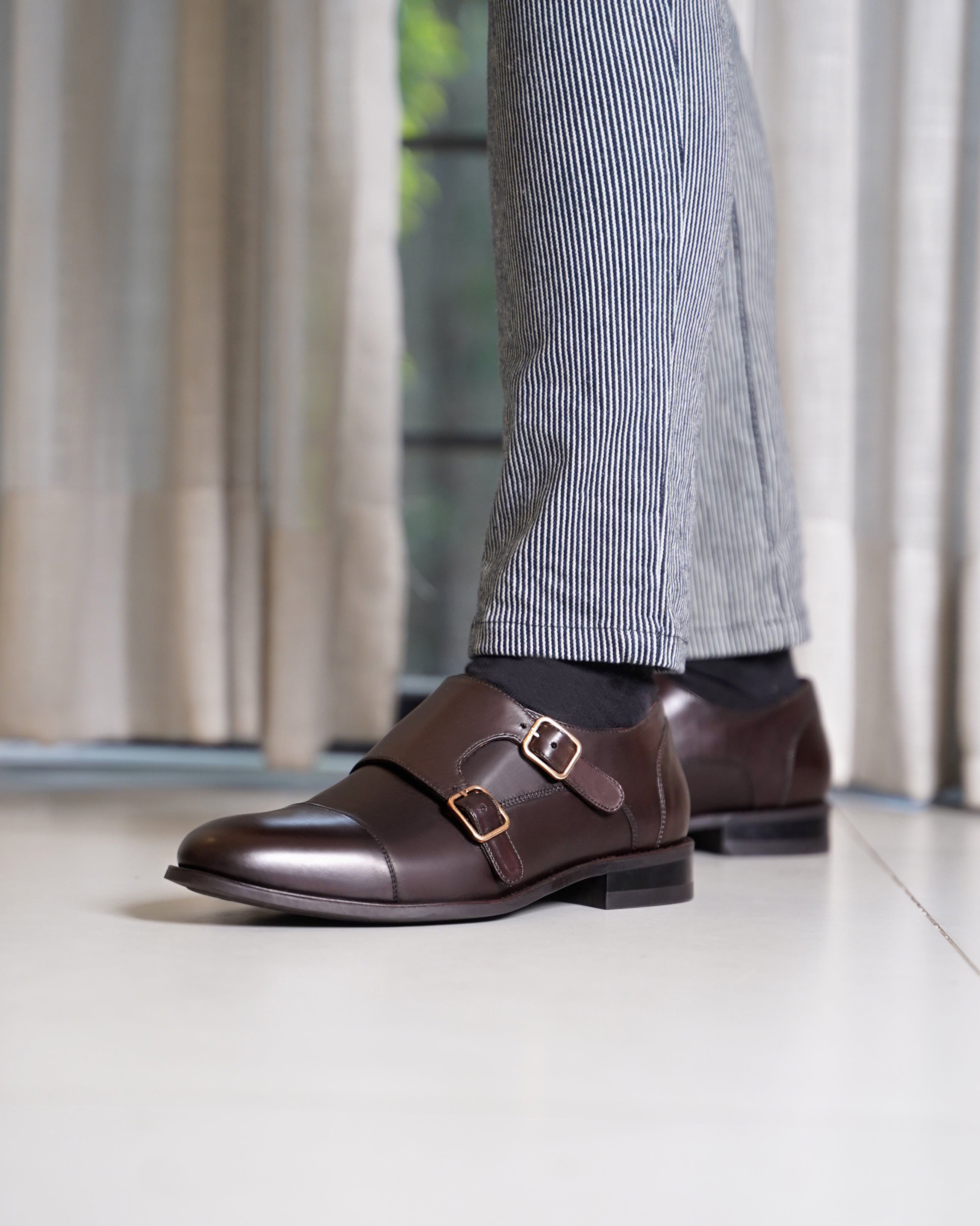 Allin - Men's Dark Brown Calf Leather Double Monksrap