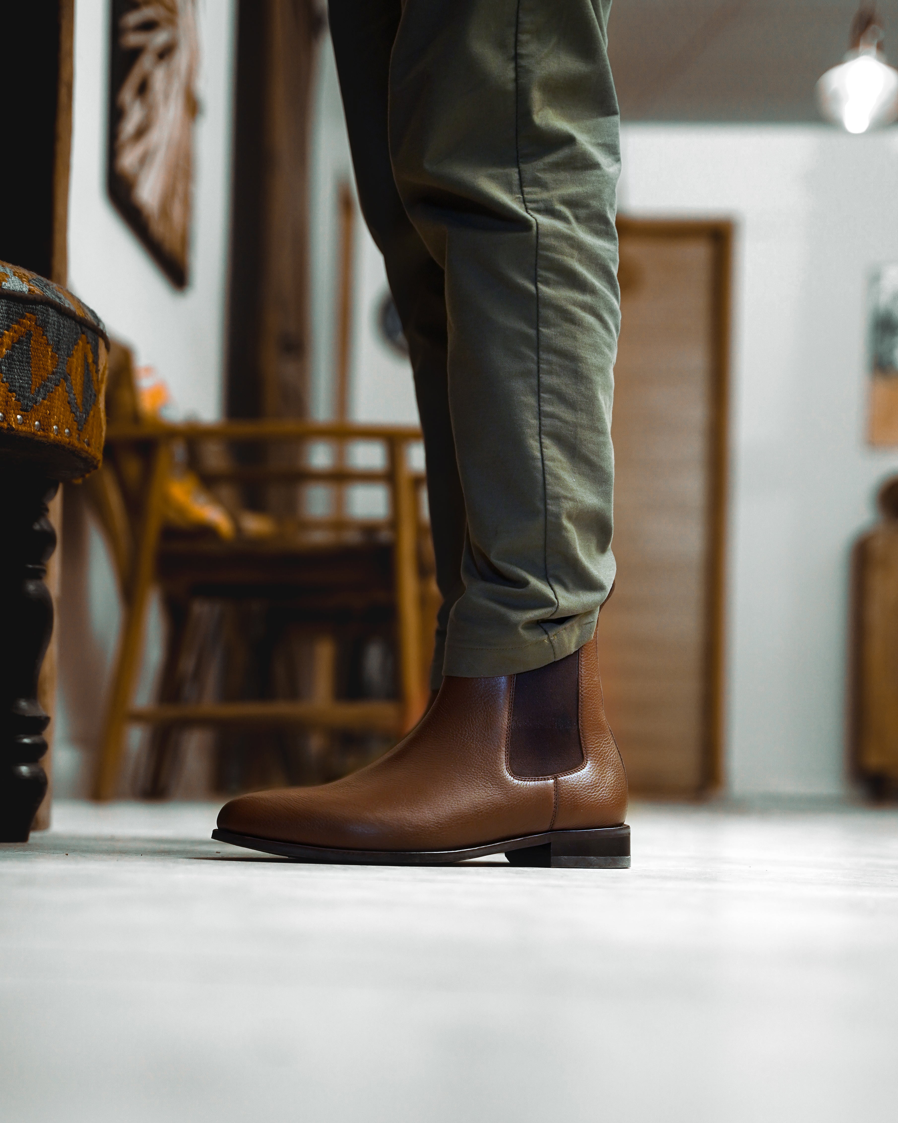 Camellia - Men's Brown Pebble Grain Chelsea Boot