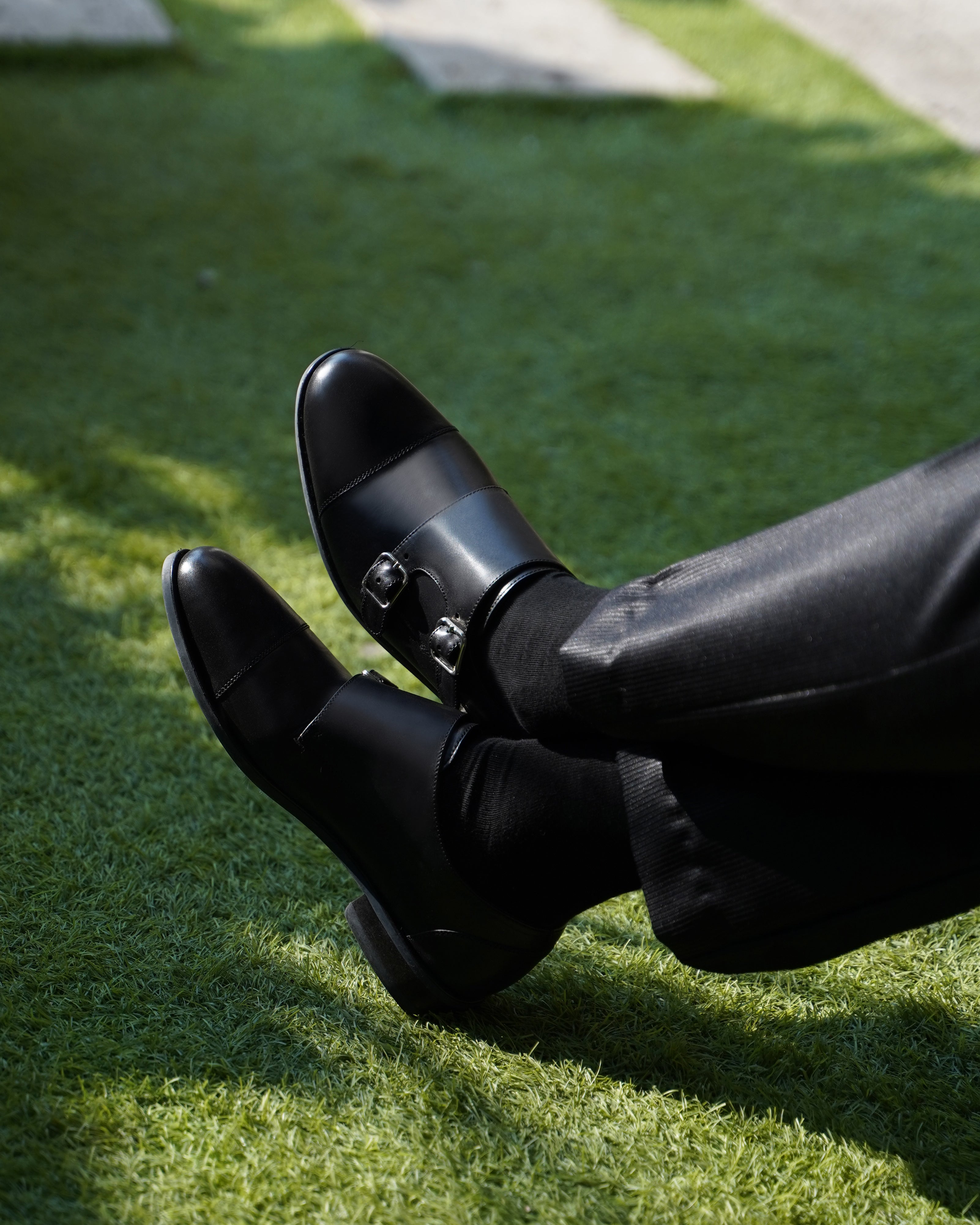 Allin - Men's Black Calf Leather Double Monkstrap