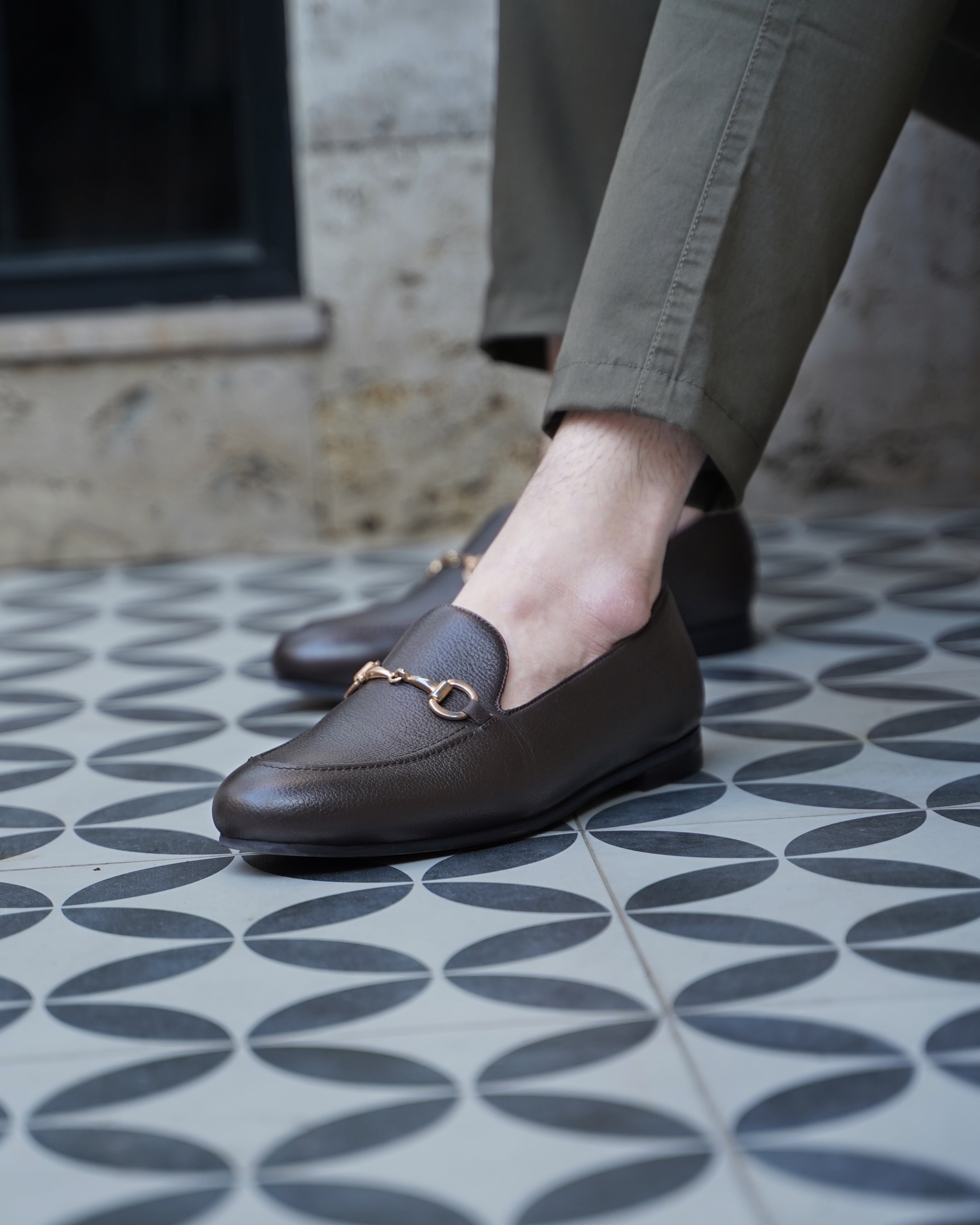 Byron - Men's Dark Brown Pebble Grain Leather Loafer