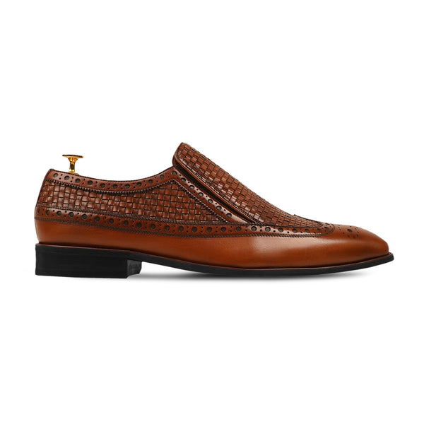 Richardson - Men's Brown Calf and Hand Woven Calf Leather Loafer