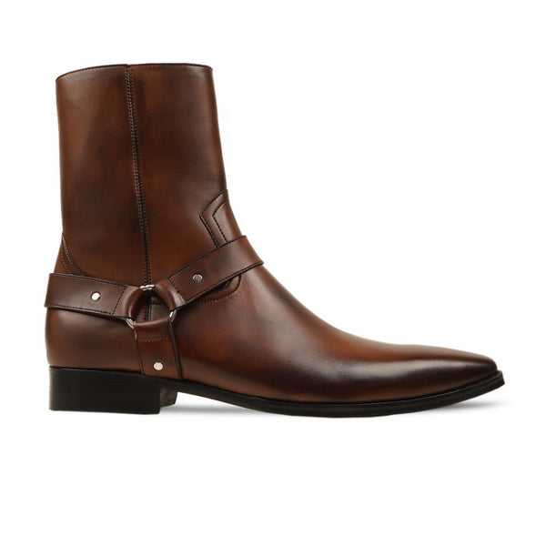 Sevni - Men's Brown Patina Calf Leather Jodhpur Boot