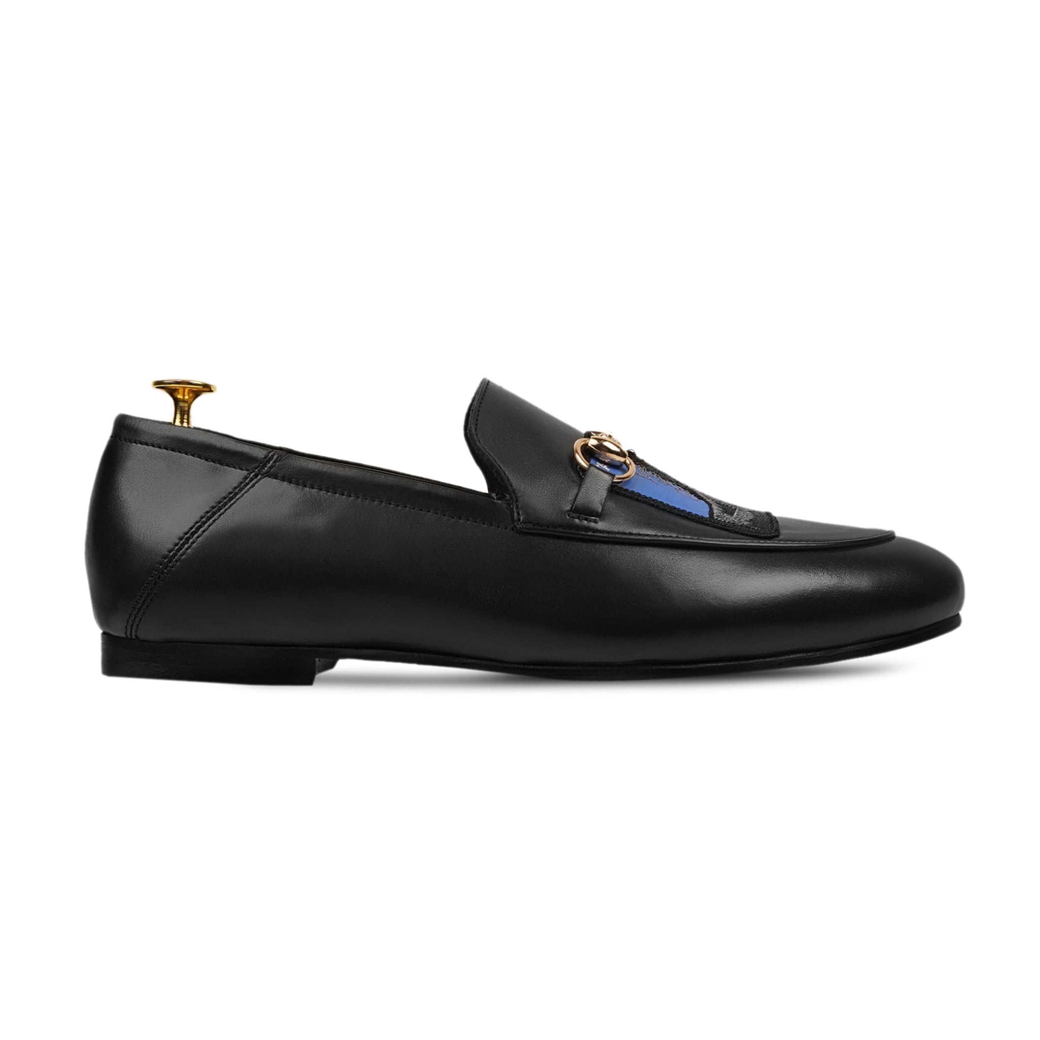 Gemala - Men's Black Calf Leather Horsebit Loafer with Embroidery