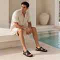 Damian - Men's Black Crocodile Printed Leather Sandal